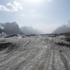 In many places the surface of the glacier resembles the surface of a highway. The small gradient is responsible for the low glacier velocity.